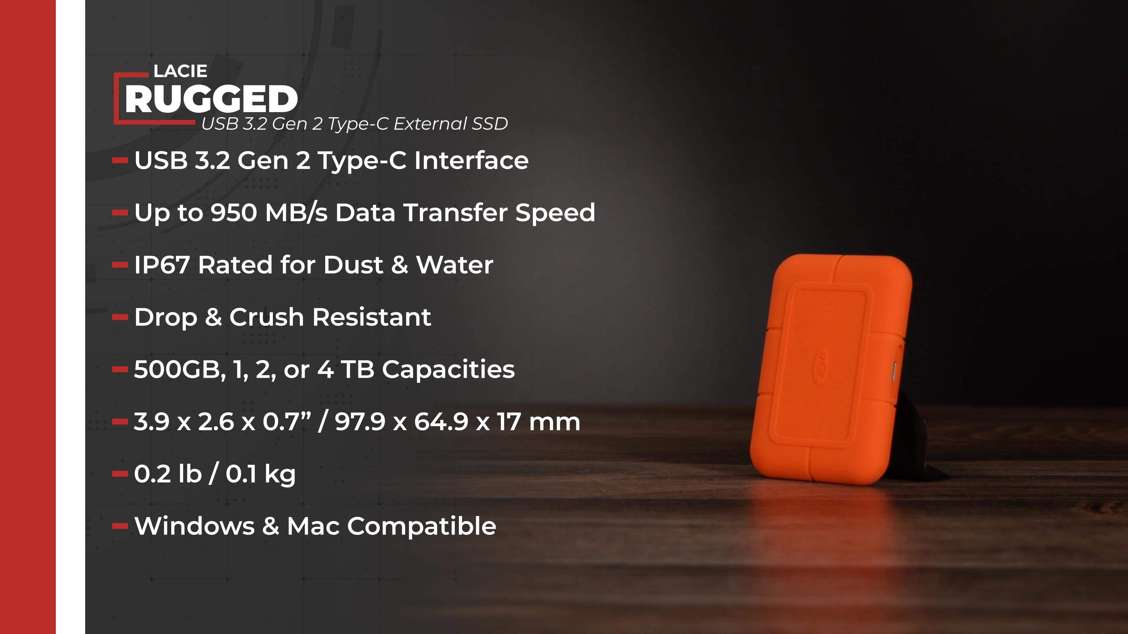 LaCie 4TB Rugged USB 3.2 Gen 2 Type-C External SSD STHR4000800 LaCie 4TB Rugged USB 3.2 Gen 2 Type-C External SSD STHR4000800