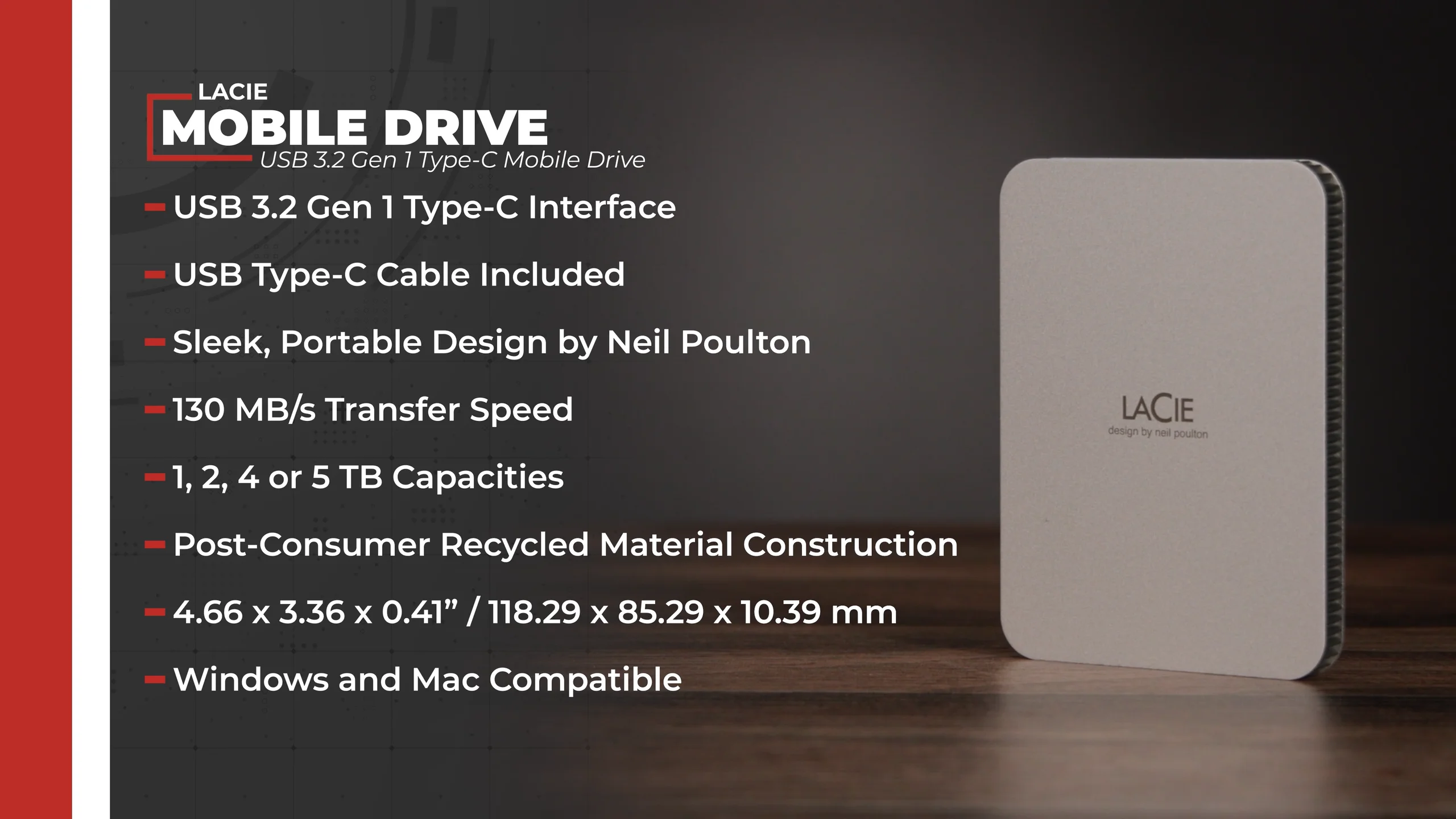 LaCie 4TB USB 3.2 Gen 1 Type-C Mobile Drive STLP4000400 B&H
