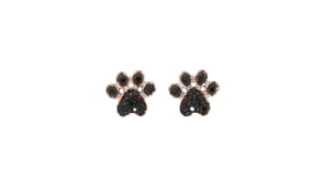 Black Diamond-Accented Paw Print Earrings in 14kt Rose Gold