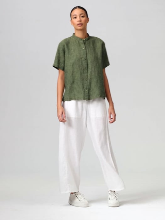 Washed Organic Linen Délavé Band Collar Shirt | EILEEN FISHER Washed Organic Linen Délavé Band Collar Shirt | EILEEN FISHER