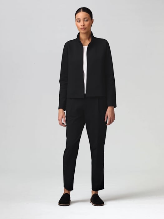 Cotton Blend Ponte Stand Collar Jacket | EILEEN FISHER