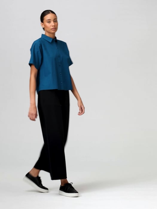 Washed Organic Cotton Poplin Short-Sleeve Shirt | EILEEN FISHER Washed Organic Cotton Poplin Short-Sleeve Shirt | EILEEN FISHER