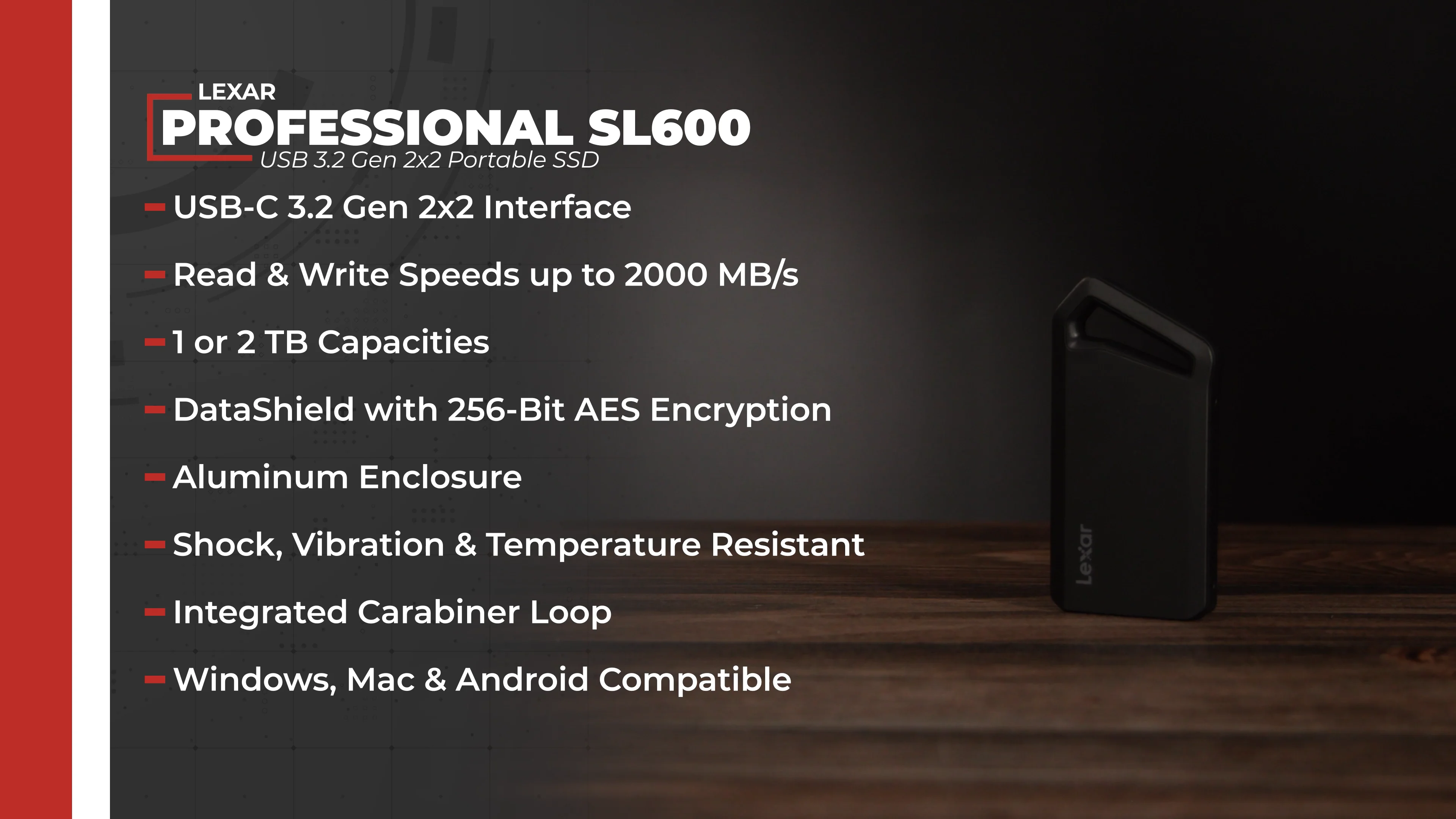 Lexar 2TB Professional SL600 USB 3.2 Gen 2x2 LSL600X002T-RNBNG Lexar 2TB Professional SL600 USB 3.2 Gen 2x2 LSL600X002T-RNBNG