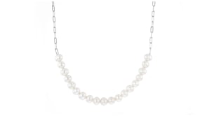 4-7mm Graduated Cultured Pearl Curved-Bar Paper Clip Necklace in Sterling Silver