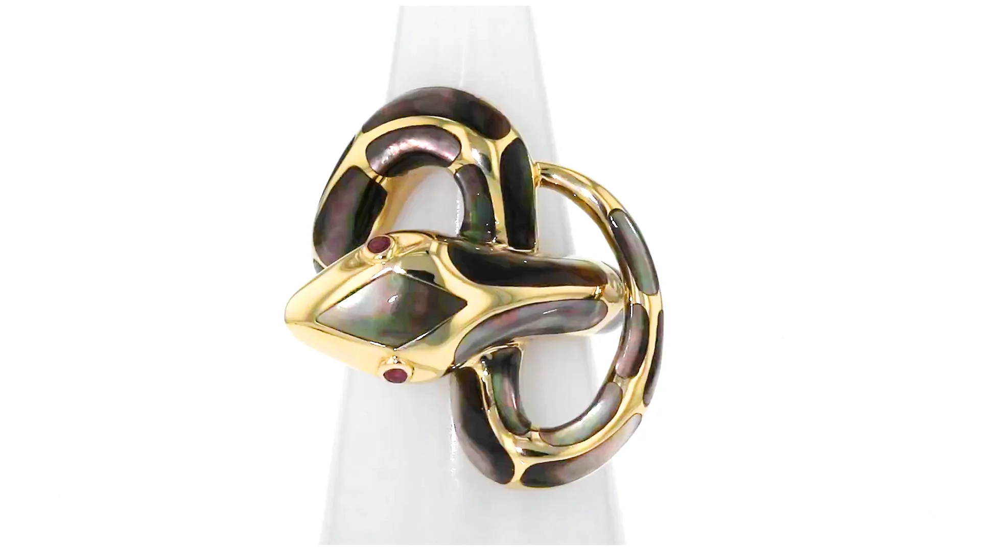 C. 1990 Vintage Black Mother-of-Pearl Snake Ring with .50 Carat
