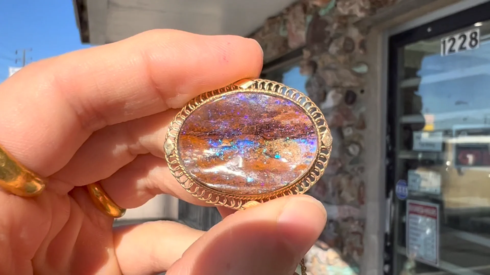 Duck Creek Opalized Wood Brooch/Pendant in 14kt Gold | Burton's