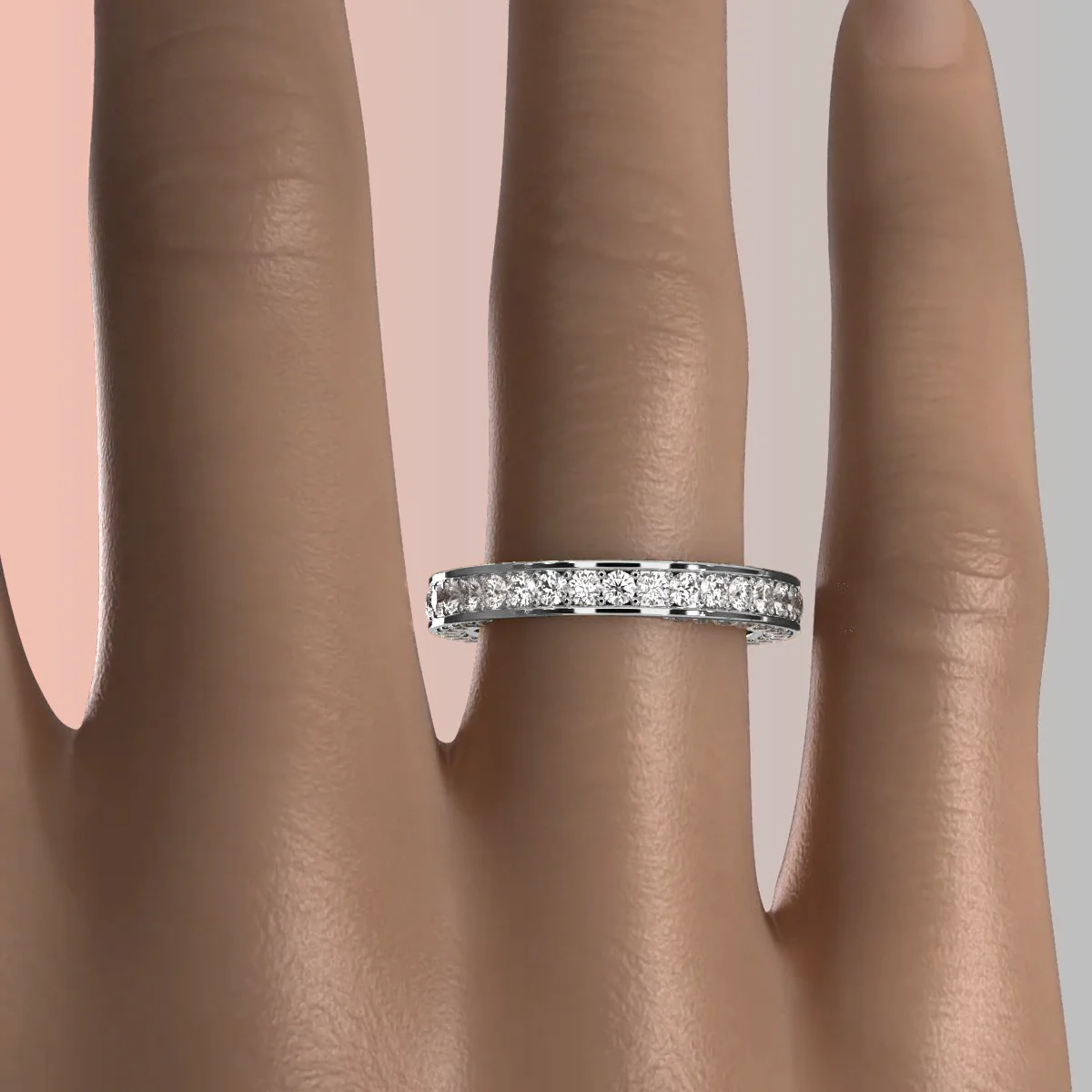 Women Anniversary Ring Pave Eternity Diamond Wedding Band 14k White ...