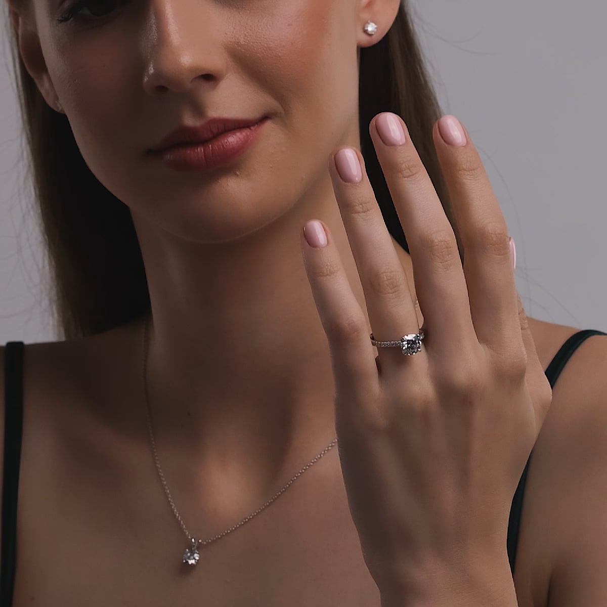 product video 2 for 1 1/6 ctw Round Lab Grown Diamond Scalloped classic Pave Solitaire Engagement Ring with Side Stones