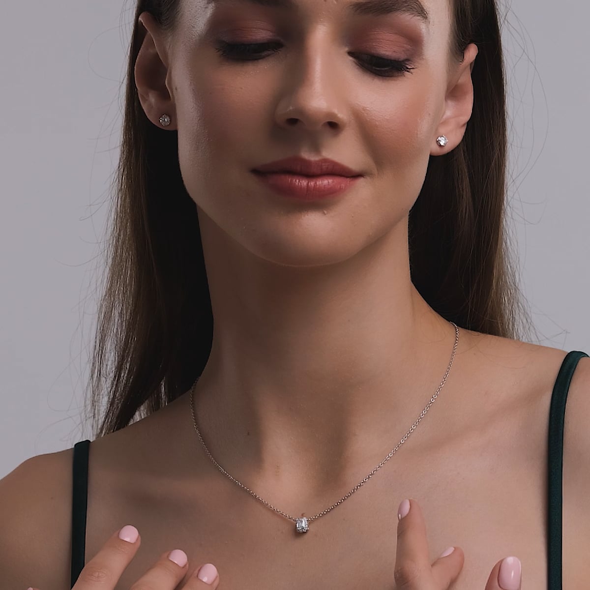 product video 2 for 5/8 ctw Emerald Lab Grown Diamond Halo Pendant with Adjustable Chain