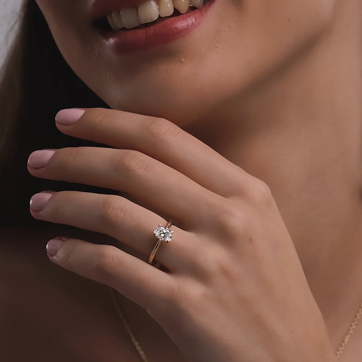 1/2 ctw Oval Lab Grown Diamond Petite Solitaire Engagement Ring 14K Yellow Gold, F, VS2