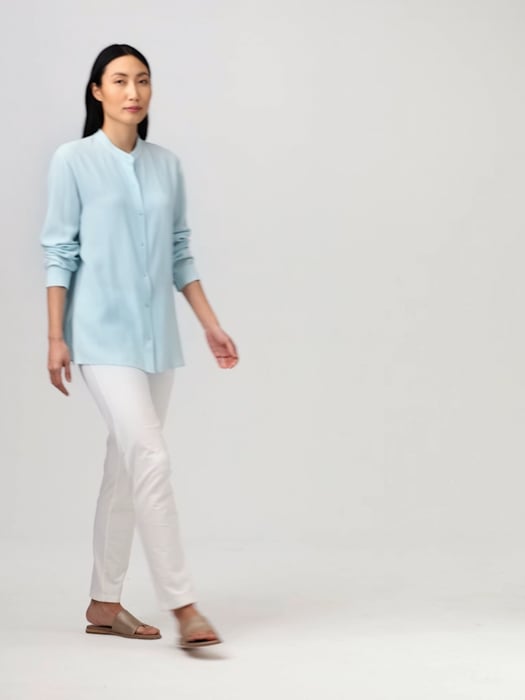 Silk Georgette Crepe Band Collar Shirt | EILEEN FISHER