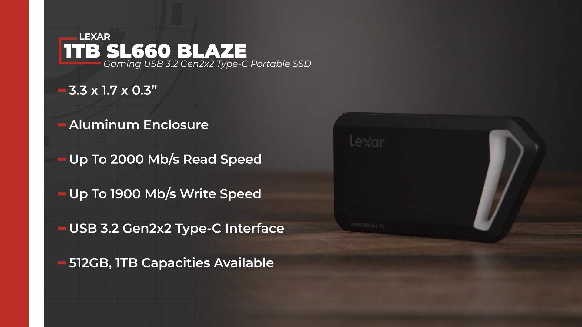 Lexar 1TB SL660 BLAZE Gaming USB 3.2 Gen2x2 LSL660X001T-RNNNU