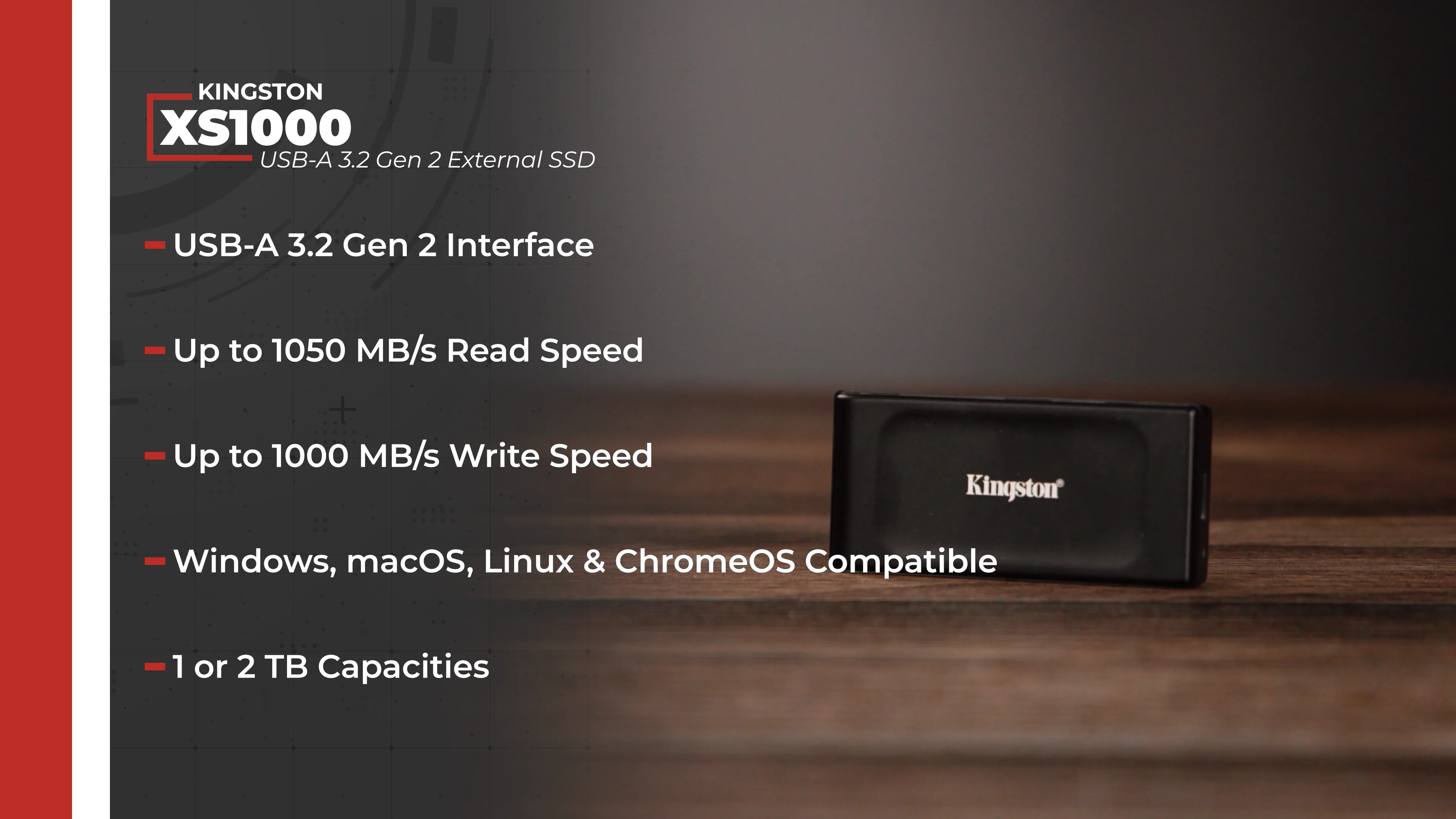 Kingston 2TB XS1000R USB-C 3.2 Gen 2 External SSD SXS1000R/2000G