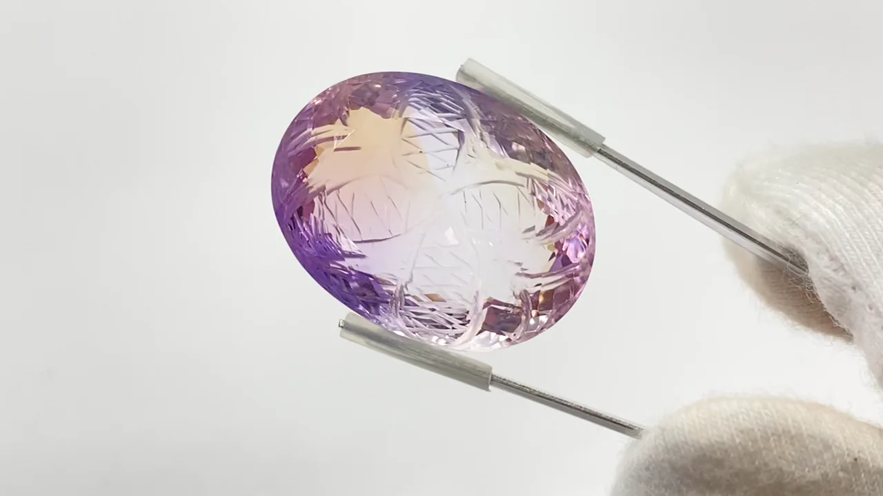 宝石質アメトリン AAA- ルース 彫刻入りファセットカット 1個 NO.20【1