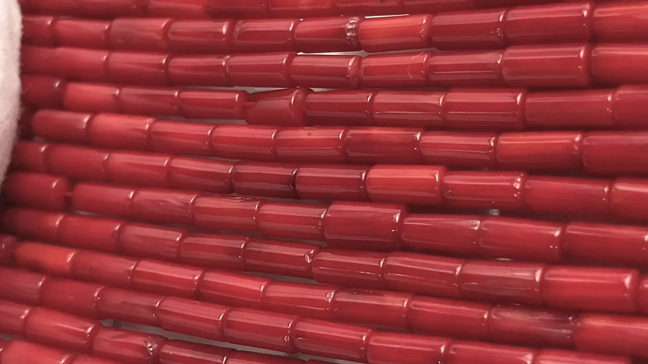 赤珊瑚・レッドコーラル（染） チューブ7×3×3mm 1連｜天然石