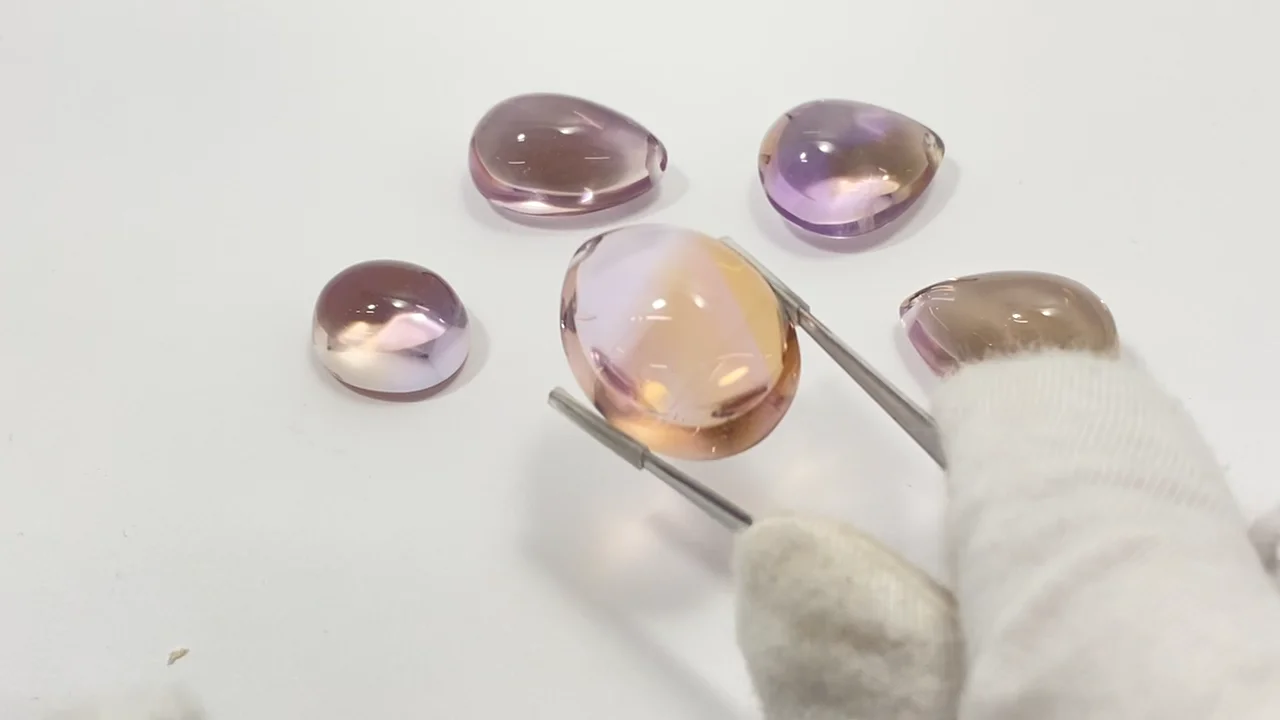 最高品質 宝石質アメトリン 丸型ピアス 激安 天然石 パワーストーン 動画】【1点もの】宝石質アメトリンAAA- 穴あき 5個セット NO.12