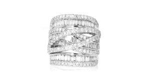 3.60 ct. t.w. Round and Baguette Lab-Grown Diamond Highway Ring in 14kt White Gold
