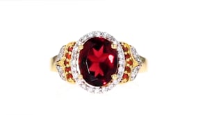 2.90 Carat Garnet and .29 ct. t.w. Red and White Diamond Ring in 18kt Gold Over Sterling
