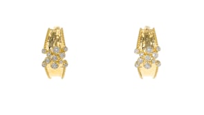 15 ct. t.w. Diamond Cluster Hammered Hoop Earrings in 18kt Gold Over Sterling