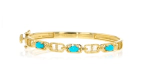 Turquoise Mariner-Link Bangle Bracelet with Diamond Accents in 18kt Gold Over Sterling