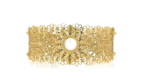 Mother-of-Pearl Floral Vintage-Style Cuff Bracelet in 18kt Gold Over Sterling