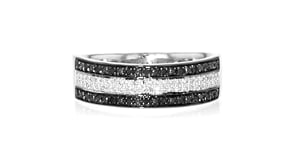 15 ct. t.w. Black and White Diamond Striped Ring in Sterling Silver