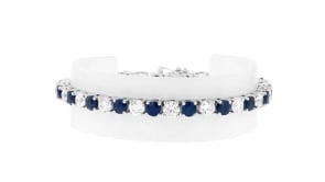 8.50 ct. t.w. Sapphire and 7.00 ct. t.w. Lab-Grown Diamond Tennis Bracelet in 14kt White Gold