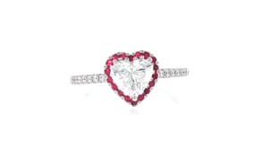 1.15 ct. t.w. Lab-Grown Diamond Heart Ring with .20 ct. t.w. Rubies in 14kt White Gold