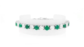 9.50 ct. t.w. Emerald and 10.00 ct. t.w. Lab-Grown Diamond Tennis Bracelet in 14kt White Gold