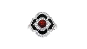 70 Carat Garnet and .70 ct. t.w. White Topaz Ring with Black Enamel in Sterling Silver