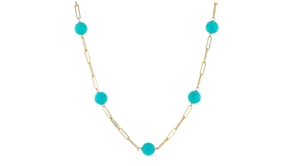Italian 8mm Turquoise Bead Paper Clip Link Necklace in 18kt Gold Over Sterling
