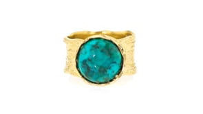 Turquoise Wide-Band Ring in Textured and Polished 18kt Gold Over Sterling