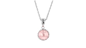 7-7.5mm Pink Cultured Button Pearl Pendant Necklace with Diamond Accents in Sterling Silver