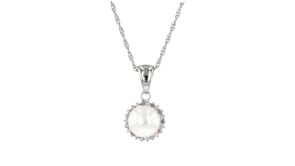 7-7.5mm Cultured Pearl Pendant Necklace with Diamond Accents in Sterling Silver