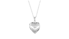 14kt White Gold Heart Locket Necklace with Diamond Accent
