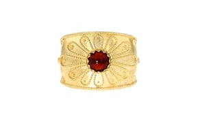 Italian .60 Carat Garnet Etruscan-Style Ring in 14kt Yellow Gold
