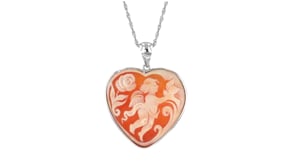 Orange Shell Heart-Shaped Angel Cameo Pendant in Sterling Silver
