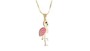 Pink and Black Enamel Flamingo Pendant in 14kt Yellow Gold