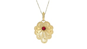 Italian .40 Carat Garnet Etruscan-Style Pendant in 14kt Yellow Gold