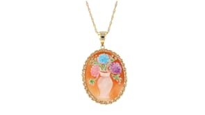 Italian Orange Shell and Multicolored Enamel Hydrangea Cameo Pendant Necklace in 18kt Gold Over Sterling