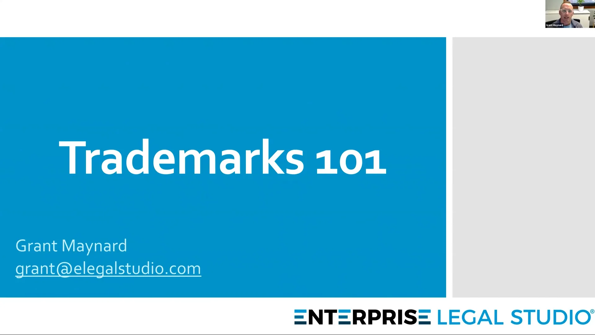 Trademarks 101 with Grant Maynard Enterprise Legal Studio on Vimeo