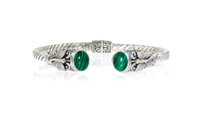 Malachite Bali-Style Dragonfly Cuff Bracelet in Sterling Silver with 18kt Yellow Gold