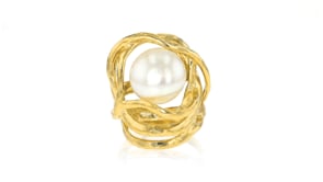 12-12.5mm Cultured Pearl Openwork Ring in 18kt Gold Over Sterling
