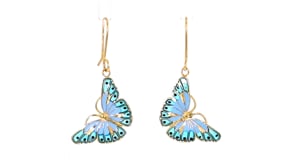 Italian Tonal Blue Enamel Butterfly Drop Earrings in 14kt Yellow Gold