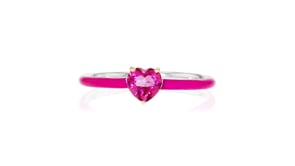 50 Carat Pink Topaz Heart Ring with Pink Enamel in Sterling Silver
