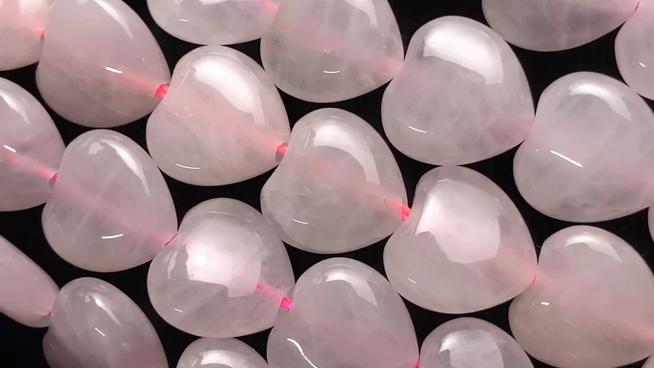 ローズクォーツ 縦穴ハート12×12mm 1連｜天然石ビーズの卸問屋・通販