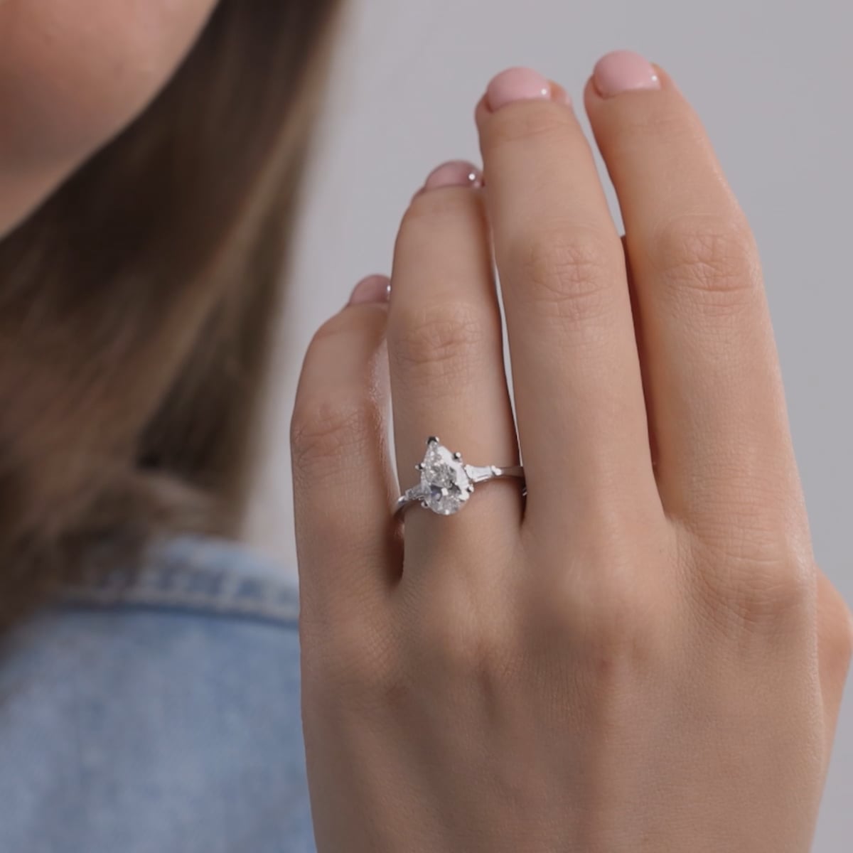 2 1/4 ctw Pear Lab Grown Diamond Engagement Ring with Tapered Baguette Side Accents 14K White Gold, FG, VS2+
