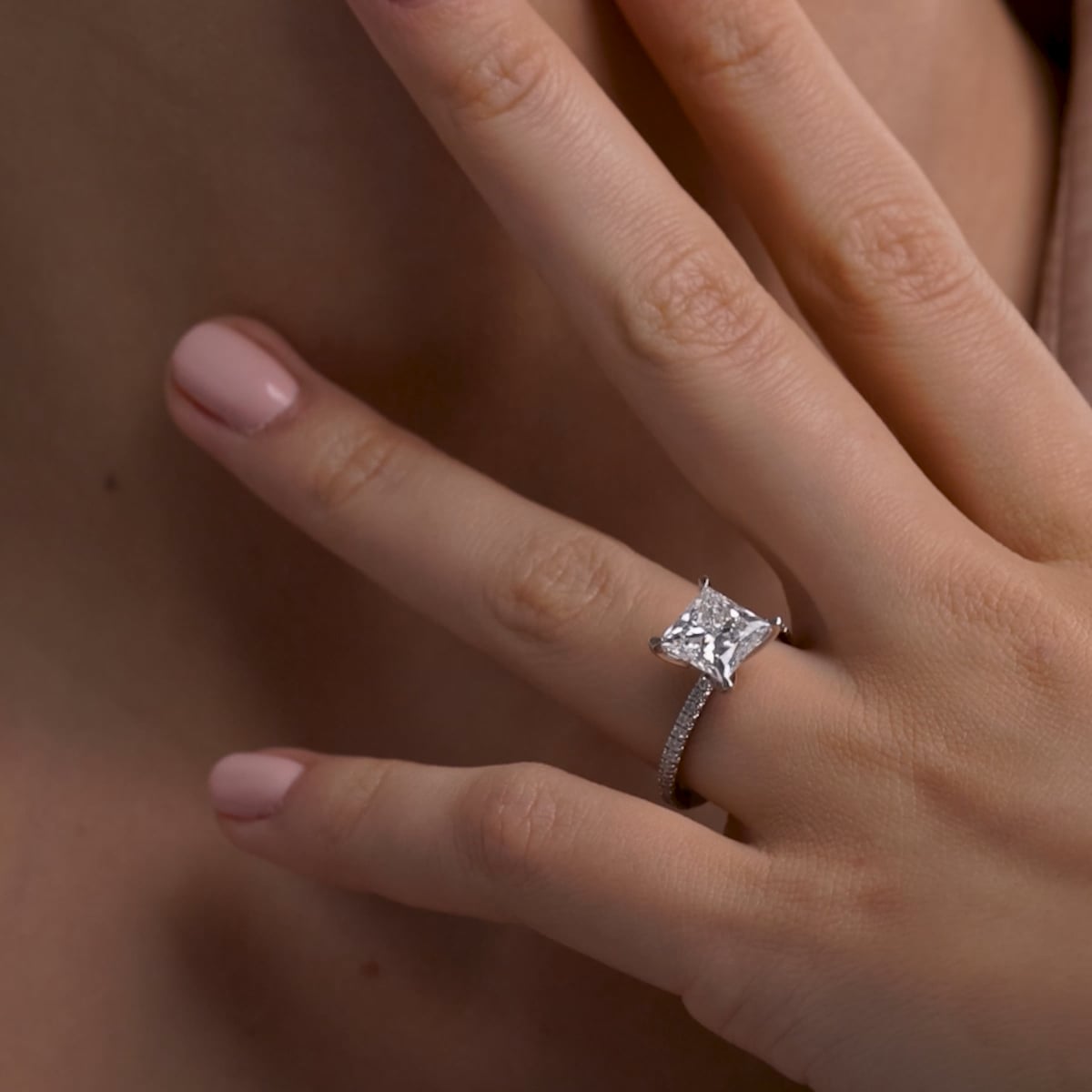 product video 2 for 2 3/4 ctw Princess Lab Grown Diamond Scalloped classic Pave Solitaire Engagement Ring with Side Accents