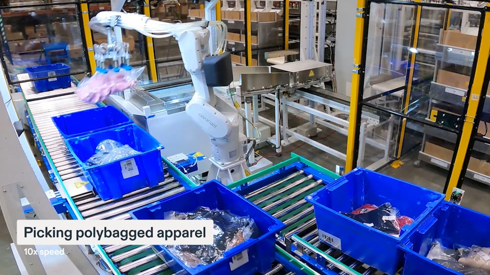 Covariant Brain-powered robots picking polybagged apparel 