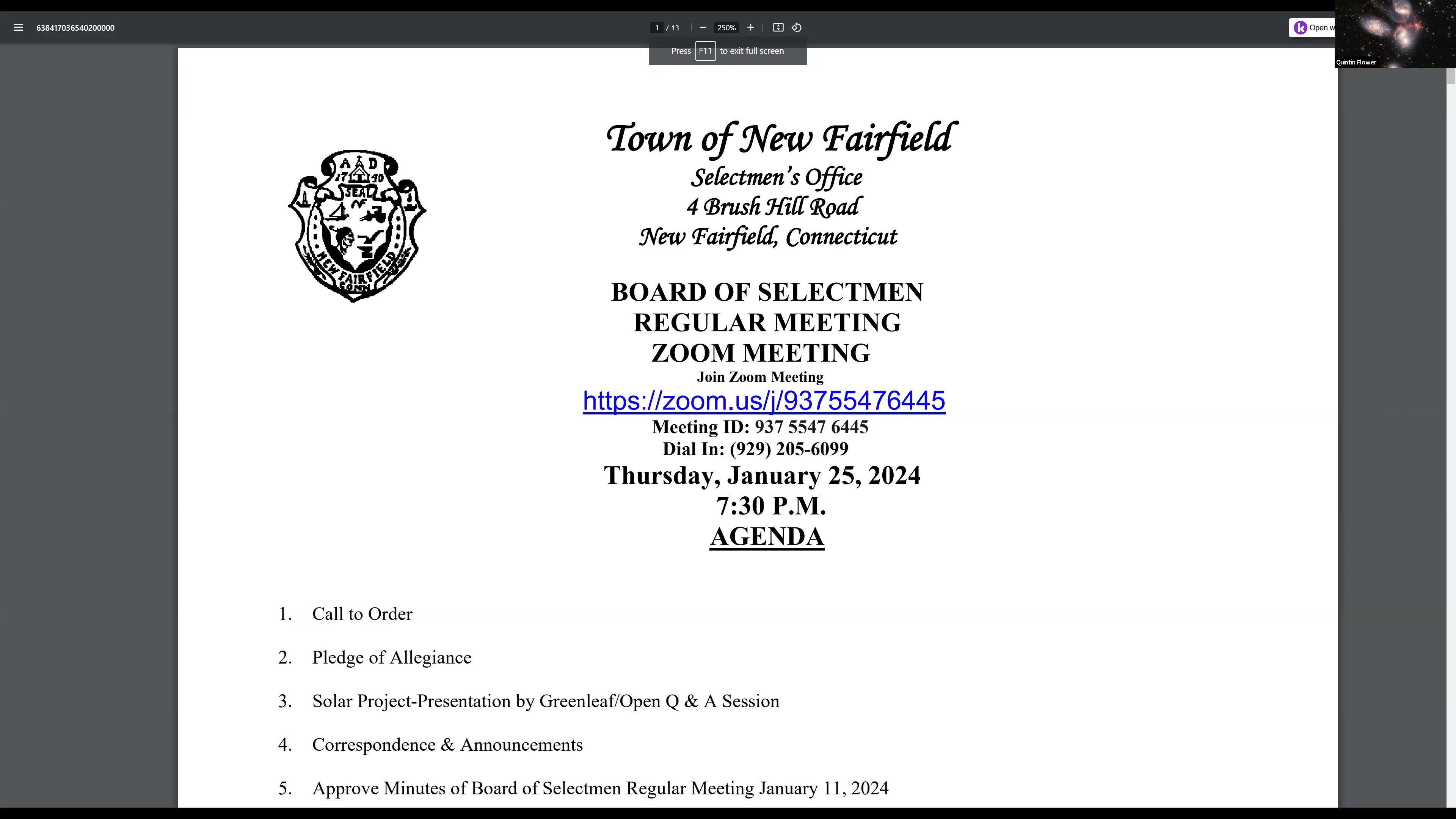 Town of New Fairfield Board of Selectmen And other town boards